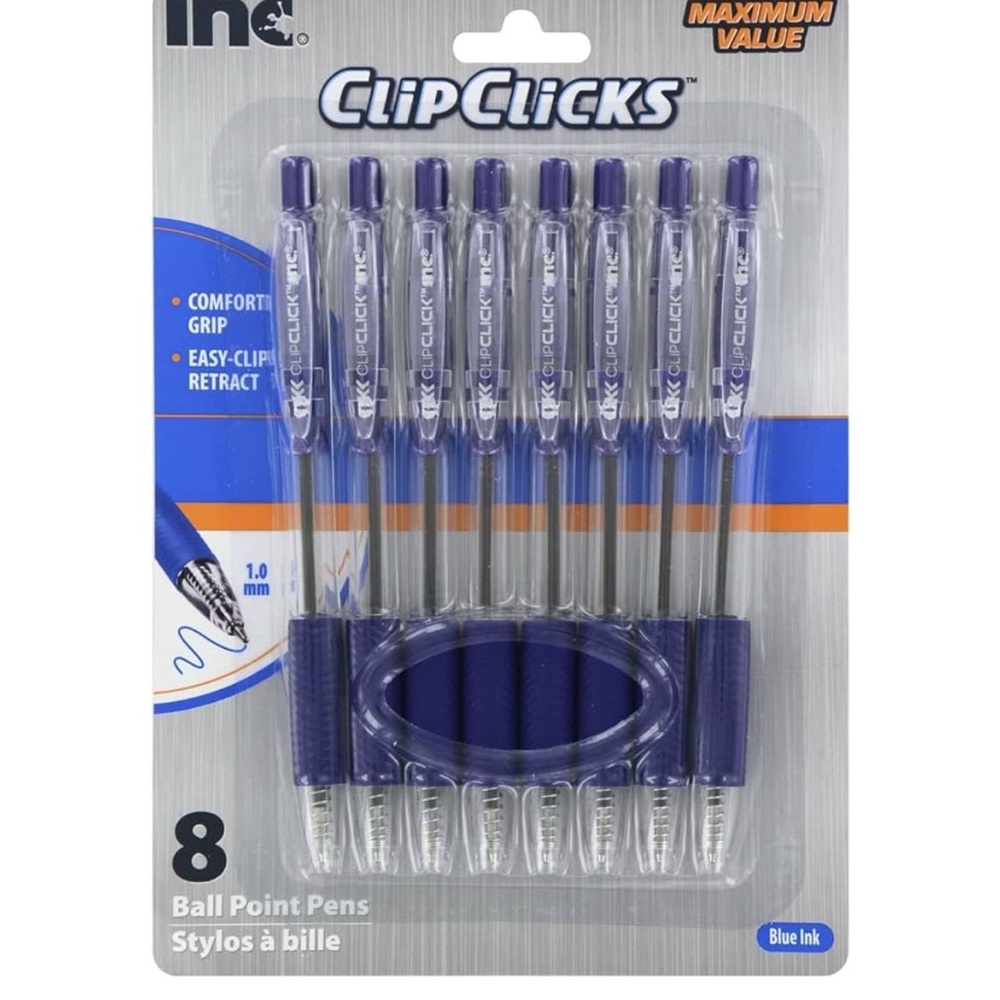 INC International Concepts ClipClicks Blue Ball Point Pens - Pack of 8 (1.00 mm)